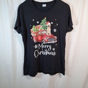 Black Merry Christmas Graphic T-Shirt Golden Retreiver
